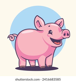 Cartoon pig cute animal farm vector