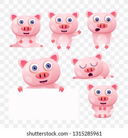 Cartoon pig with different poses and expressions.