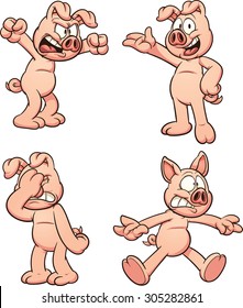 Cartoon pig in different poses. Vector clip art illustration with simple gradients. Each on a separate layer.