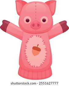 Cartoon pig doll. Animal puppet cartoon icon isolated on white background