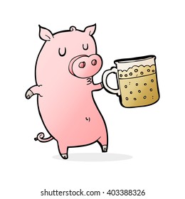 cartoon pig drinking a pint of beer