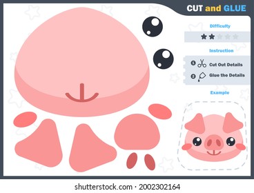 Cartoon Pig. Education paper game for preshool children. Cut parts of the image and glue on the paper. Vector illustration. Cut and Glue Game.
