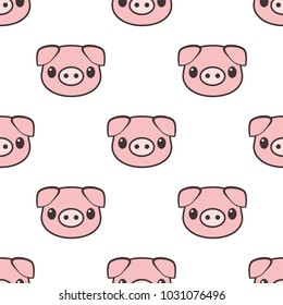 Cartoon pig face. Seamless vector pattern