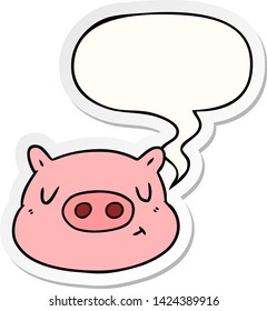 caricatura de cerdo con pegatina de burbuja de habla