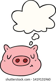 Cartoon-Schwein-Gesicht mit Gedankenblase