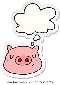 cartoon pig face with thought bubble as a printed sticker
