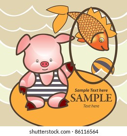 cartoon pig with fish perform at circus