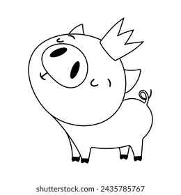 cartoon pig in flat style, contour vector illustration, coloring book with animal for children, inhabitants of farm