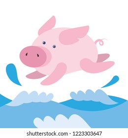 cartoon pig in flat style isolated on white background