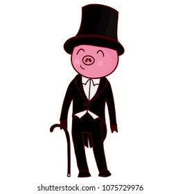 Cartoon pig gentleman