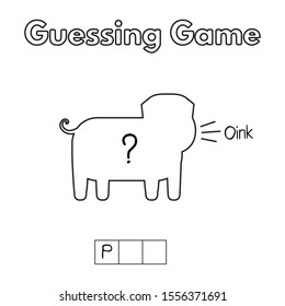 Cartoon pig guessing game. Vector illustration for children education