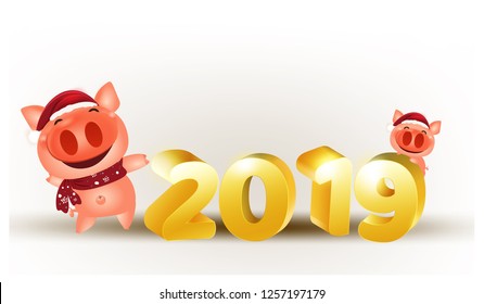 Cartoon pig Happy chinese new year 2019 isolated elements for artwork wealthy, Zodiac sign for greetings card, invitation, posters, brochure, banners, merry christmas and happy new year vector 