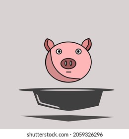 cartoon pig and hat in flat style. isolated vector