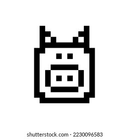 Cartoon pig head. Vector icon and logo. Pixel art style. 