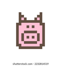 Cartoon pig head. Vector icon and logo. Pixel art style. 