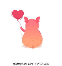 Cartoon pig holding balloon. Pig icon - vector illustration