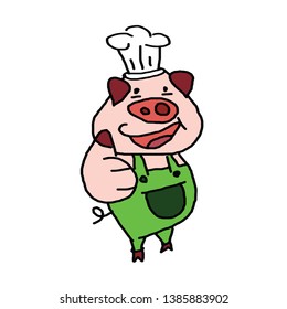  Cartoon pig holding a thumb 