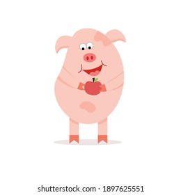 Cartoon pig isolated on a white background. Vector illustration.