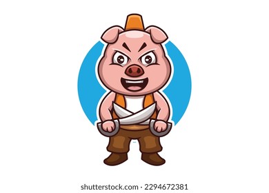 Cartoon pig mascot logo illustration vector