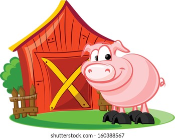 Cartoon pig on a farm - vector