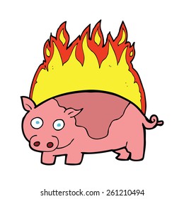 cartoon pig on fire