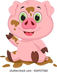 Cartoon pig play in mud 