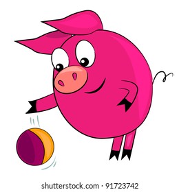 cartoon pig playing ball vector illustration.cute animal character