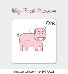 Cartoon pig puzzle design. Vector illustration for children education