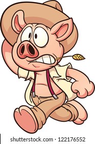 Cartoon pig running scared. Vector clip art illustration with simple gradients. All in a single layer.