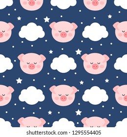 Cartoon pig seamless pattern