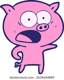 desenho animado porco gritando em cores neon brilhantes