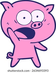 desenho animado porco gritando em cores neon brilhantes