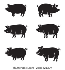 Cartoon Pig Silhouettes – Playful and Cute Farm Animal Art