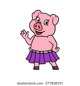 Cartoon Pig With a Skirt Vector Illustration