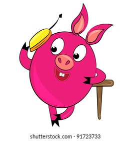 cartoon pig speaking cell phone.vector animal character isolated on white background
