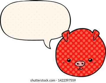 cartoon pig with speech bubble in comic book style