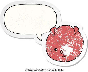 cartoon pig with speech bubble distressed distressed old sticker