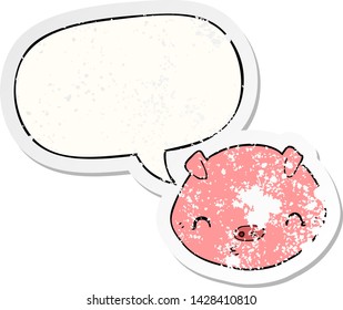 cartoon pig with speech bubble distressed distressed old sticker