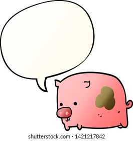 cerdo de dibujos animados con burbuja de habla en un estilo de gradiente suave