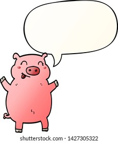 cartoon pig with speech bubble in smooth gradient style
