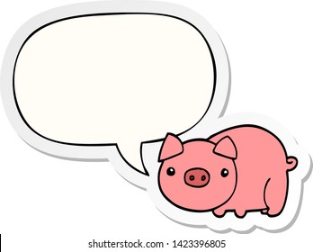 cartoon pig with speech bubble sticker