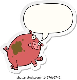 cartoon pig with speech bubble sticker