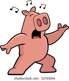 A cartoon pig standing and singing a song.