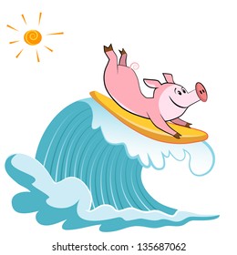 Cartoon pig Surfer