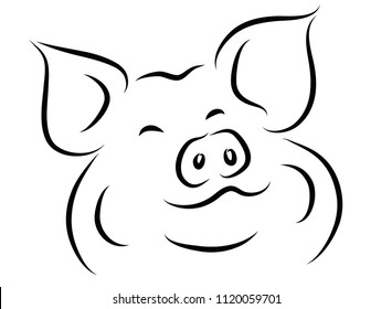 Cartoon Pig symbol, logo, Contour Design.