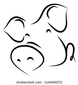 Cartoon Pig symbol, logo, Contour Design.