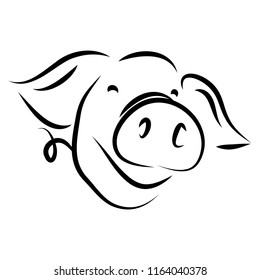 Cartoon Pig symbol, logo, Contour Design.