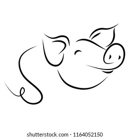 Cartoon Pig symbol, logo, Contour Design.