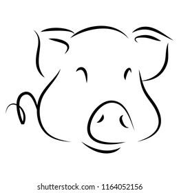 Cartoon Pig symbol, logo, Contour Design.