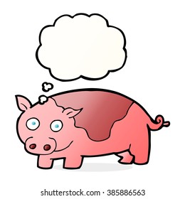 cerdo de dibujos animados con burbuja de pensamientos